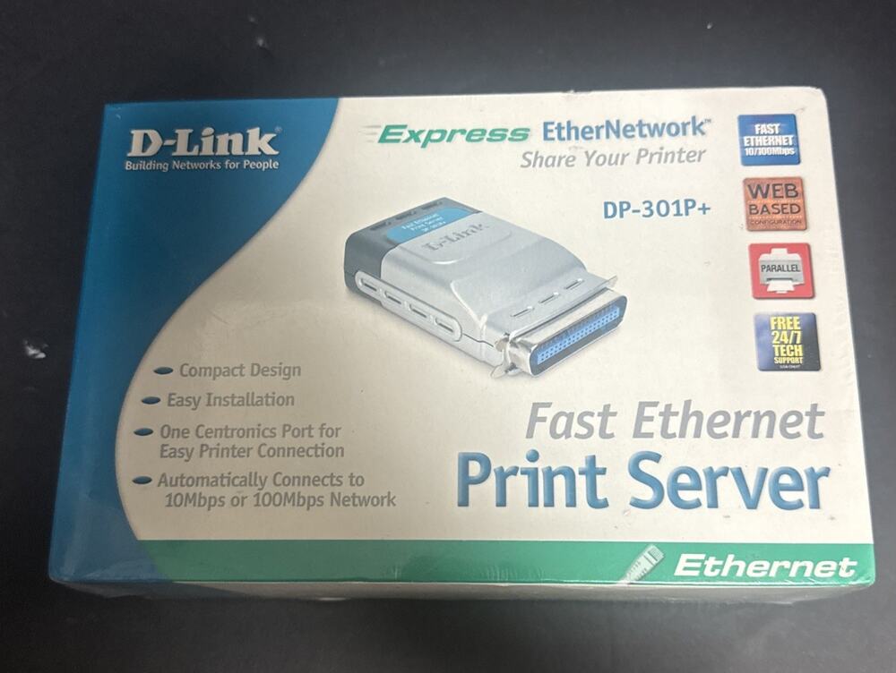 D-Link DP-301P+ Fast Ethernet Parallel Port Print Server Sealed Ethernetwork